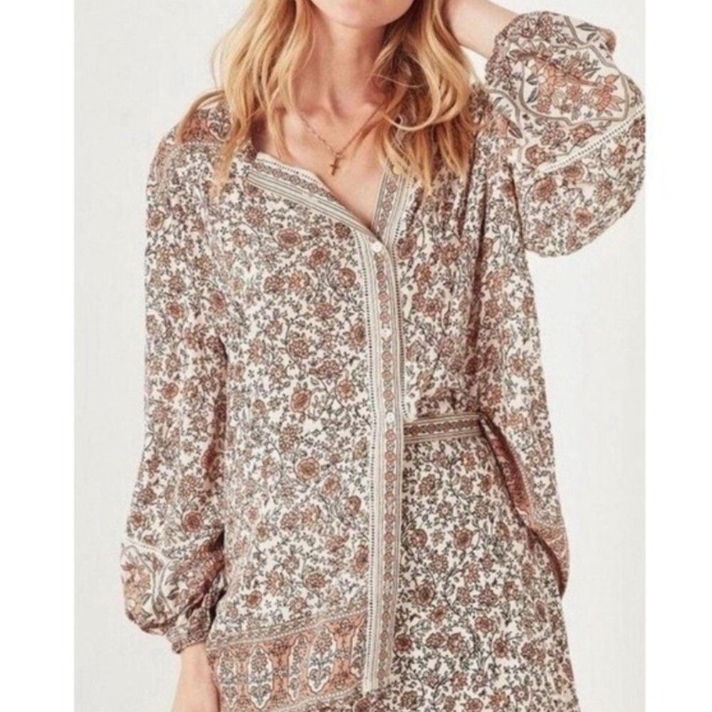Spell & The Gypsy Jasmine Blouse Lilac Orange Beige Small - Missing Buttons
